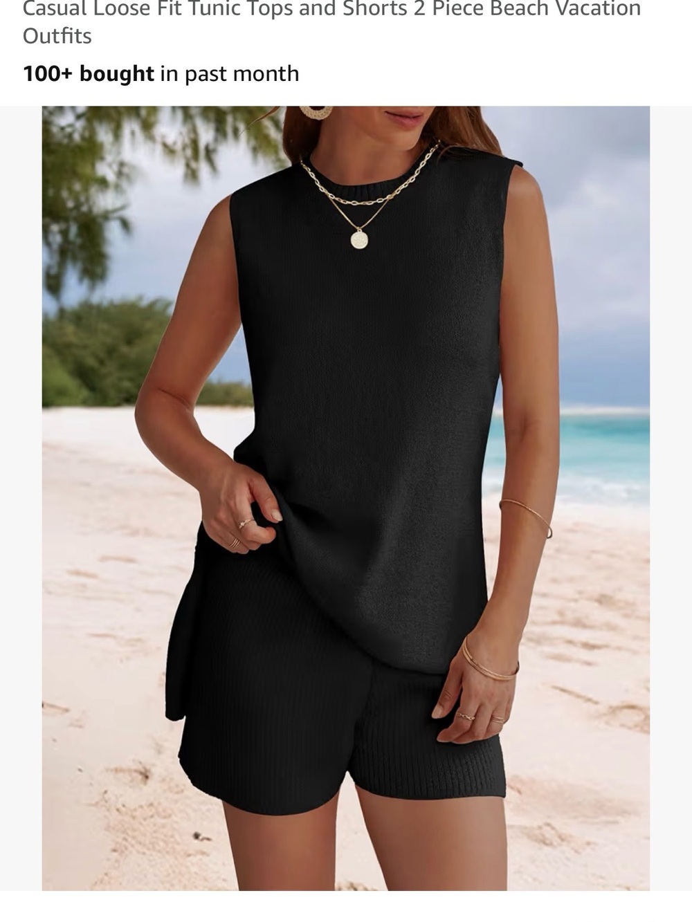 Black Sleeveless Beach Tunic Top and Shorts Set - Women Swim